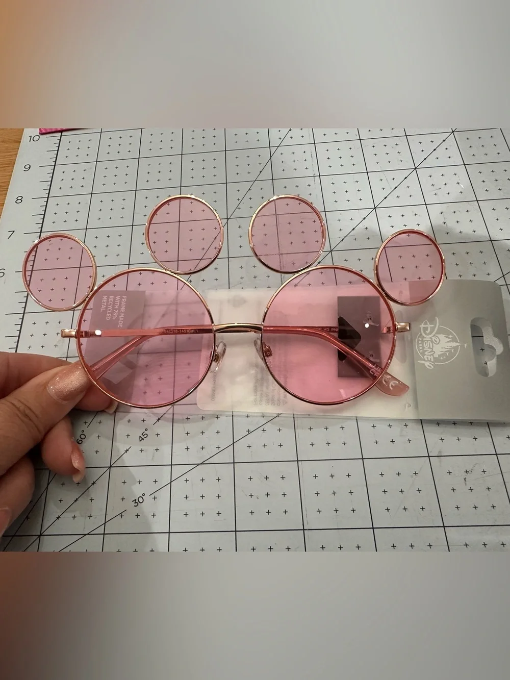 Disney Mickey Mouse Ears Pink Lens Sunglasses with Gold Frame